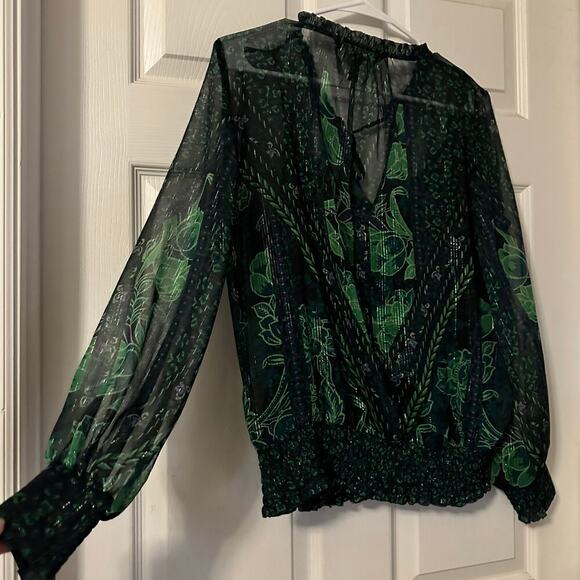 White House Black Market Women's Blouse Lurex Long Sleeve Print Blouse Size S - Picture 5 of 6